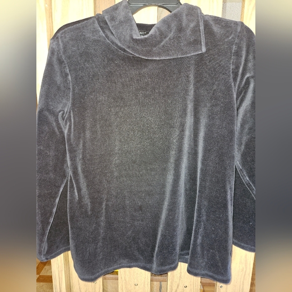 Talbots Tops - TALBOTS Sz XL Black Velour Tunic Cowl Mock Neck ButtonTrim Down Back Long Sleeve